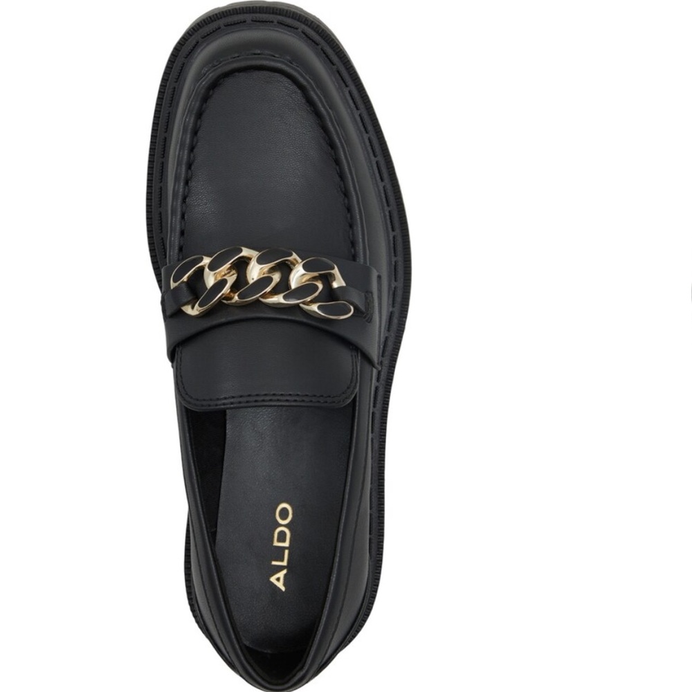 ALDO Brixton Loafer Black Lug Sole Chunky Gold-Tone Chain Size 7.5 NWOT